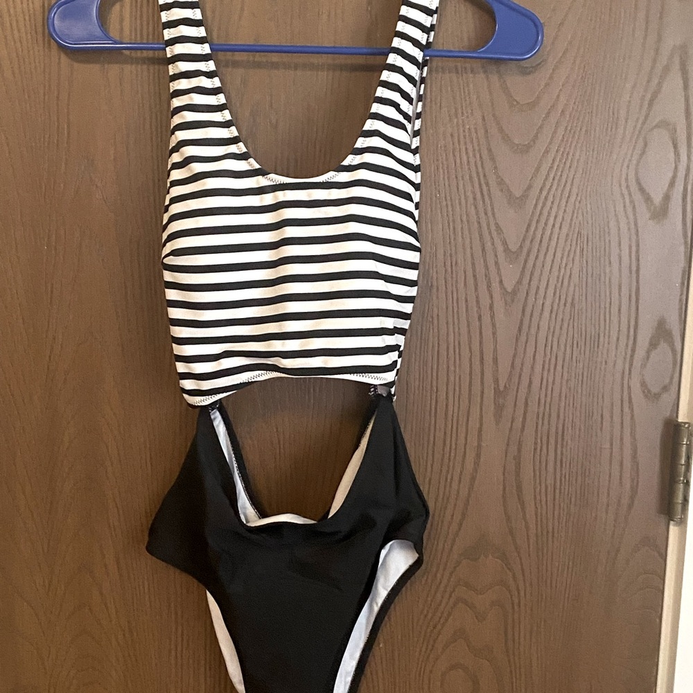 One piece black and white swimsuit